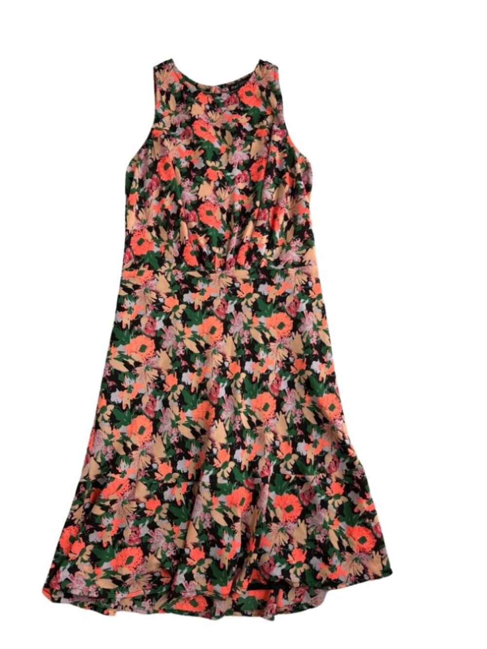 J. Crew Mercantile Floral Summer Dress Sz 00 Peach Green Black Flounce Hem